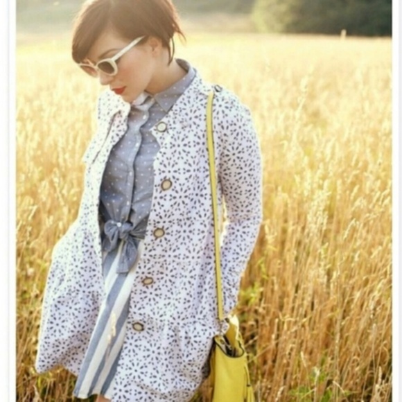 Anthropologie Jackets & Blazers - Elevenses Eyelet Trench Jacket Lace Tiered